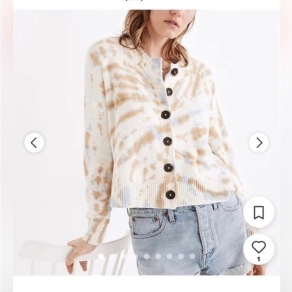 Madewell Sweater Cardigan Splash Dye Cream Blue Cotton Sweater